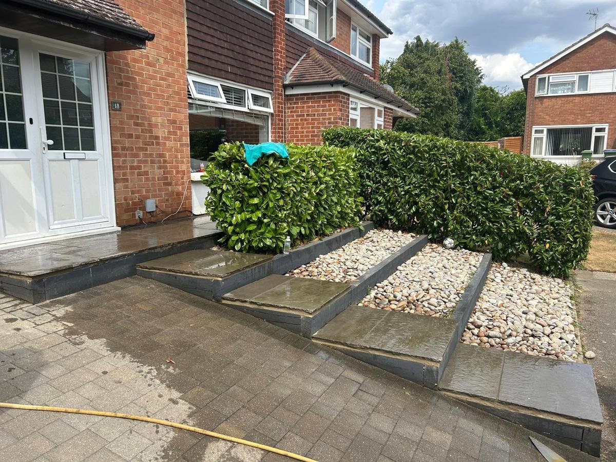 Patio installation in progress by Churchill Paving